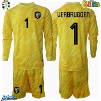 Nederland Bart Verbruggen #1 Keeper Bortedraktsett Barn EM 2024 Langermet (+ Korte bukser)